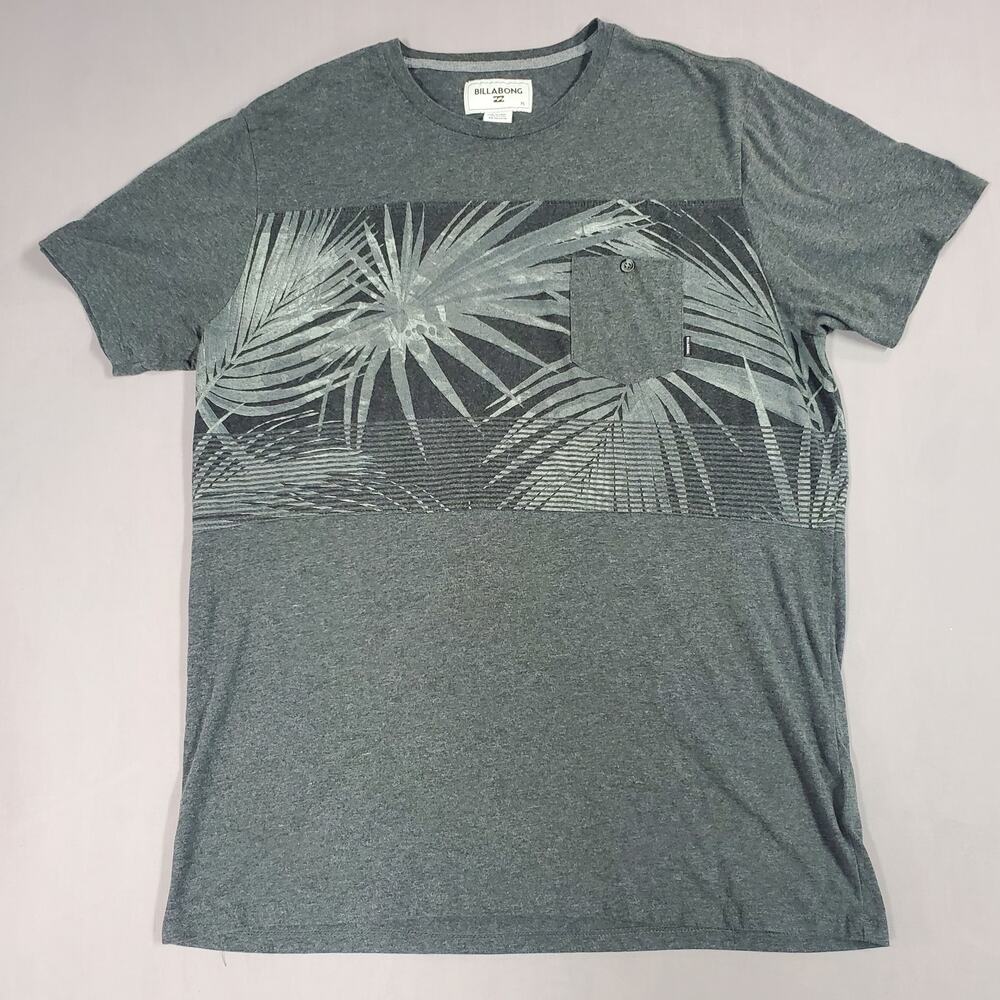 Billabong Men's Gray Palm Tree Graphic Chest Pocket T-Shirt Size XL Surf Skate